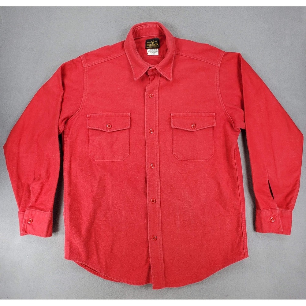 Vintage Deerskin By Melton Red Flannel Size L USA Made Thick Heavy Button‎ Shirt